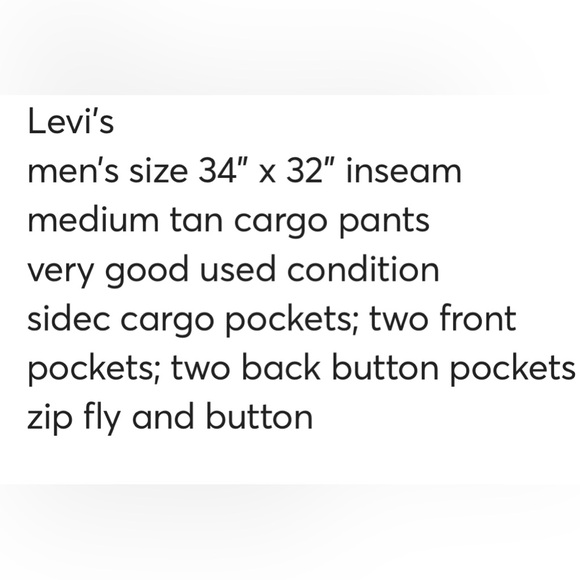 Levi’s beige cargo pants men’s size 34” - Picture 14 of 14